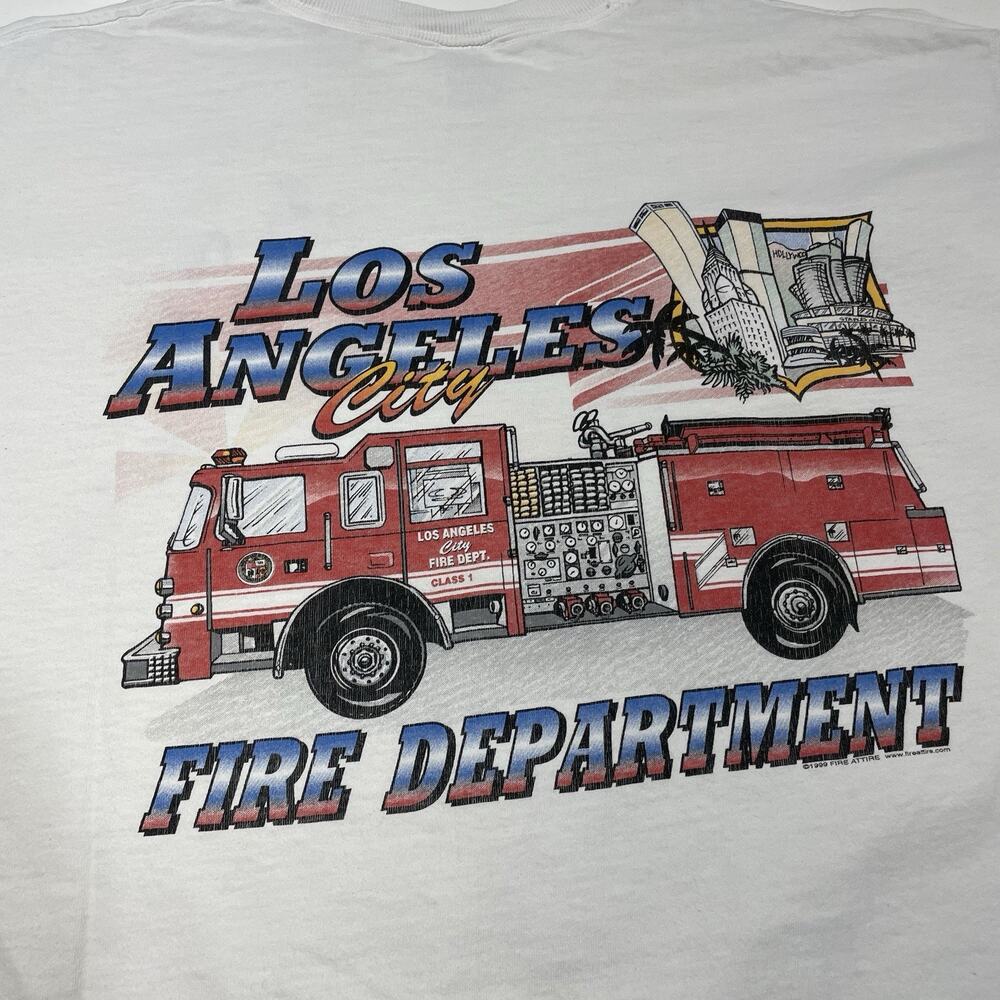 VTG 90’s Los Angeles City Fire Dept Fire Truck Graphic XL Shirt LAFD Firefighter